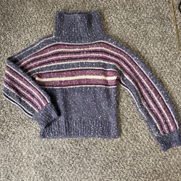 VTG Y2K Preppy Chunky Knit Striped Turtleneck Sweater XS Purple Wool Alpaca? - Picture 5 of 5